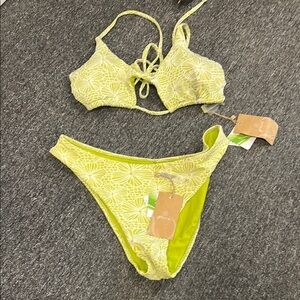 BERLOOK floral lime, green and white bikini set NWT